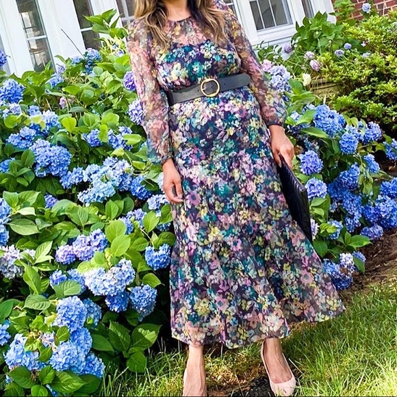 Halogen X Atlantic Pacific Long Sleeve Floral Sheer Tiered Maxi Dress - Picture 6 of 7